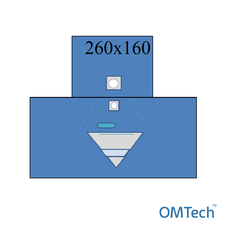 Покриття операційне OMTech™ для урології №2 260х160см з покриттям для ніг, адгез. полем 7,5см, двома полями 5 см, чохлом та мішком 50х40см (СМС - 35 г/м2)